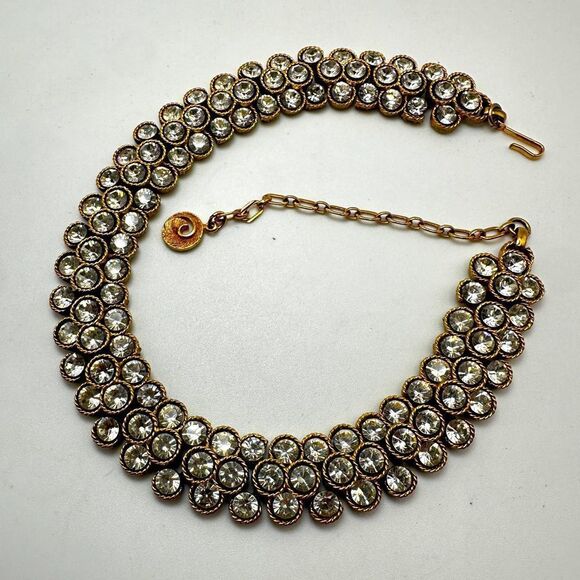 Vintage Lisner 5mm Rhinestone and Gold Tone choker-style necklace masterpiece! - Picture 1 of 14